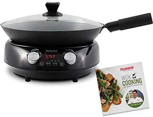 Nuwave Mosaic Induction Wok, Precise Temp Controls 100°F-575°F in 5°F, Wok Hei, Infuse Complex Charred Aroma & Flavor, 3 Wattage 600, 900 & 1500, Authentic 14-inch Carbon Steel Wok & Cookbook Included