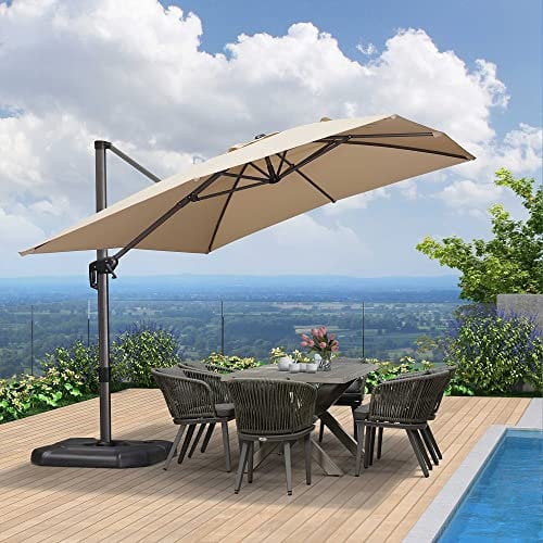 PURPLE LEAF 2.7 X 3.5 M Garden Cantilever Parasol, Large Rectangle Patio Umbrella with Crank Handle and Tilt for Balcony and Outdoor, Beige