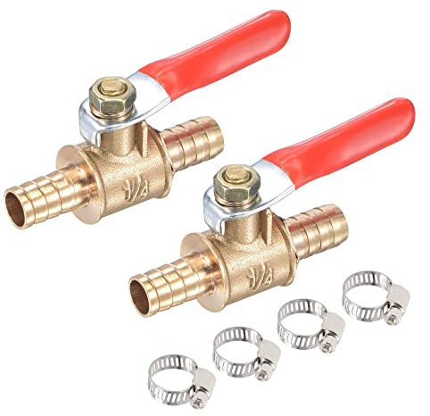 sourcing map 2Stk. Messing Luftkugelhahn Abschaltschalter 8mm Schlauchtülle auf 8mm Schlauchtülle mit Klammer rot Griff