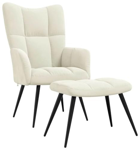 vidaXL Relaxsessel mit Hocker, Sessel mit Stahlgestell, Relaxstuhl Polsterstuhl mit Armlehne, Fernsehsessel Polstersessel Wohnzimmer, Modern, Cremeweiß Samt