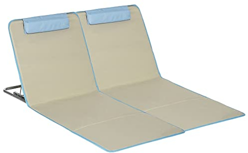 Outsunny Set de 2 Esterillas de Playa Plegables 124x53x50 cm con Respaldo Ajustable y Reposacabezas Esteras de Playa Portátil de Tela Oxford Acero con Bolsa de Transporte para Balcón Jardín Beige