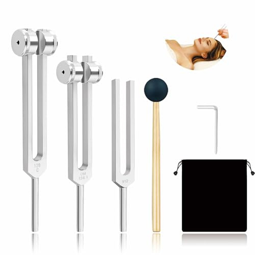Tuning Fork Set for Healing (128Hz, 256Hz, 512Hz), Body Tuning Forks Chakra Set, for Medical Sound Healing Therapy, DNA Repair, Reiki, Guitar Tune Fork