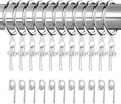 HO2NLE 50 Pcs Metal Curtain Rings with Hanging Hooks, 30mm Silver Curtain Pole Ring with Metal Hooks, Drapery Eyelet Hanging Rings for Window Poles and Shower Drapery Rods