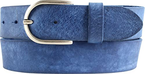 BELTINGER Ceinture femme en cuir de vachette souple pleine fleur look vintage 4 cm | Ceinture jeans femme 40mm | Ceinture cuir look usé | Bleu 85cm