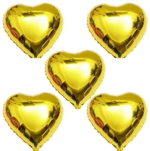 Inflate Decorate Folienballons, Helium oder Luft, 45,7 cm, 5 Stück (5 Stück goldene Herzen)