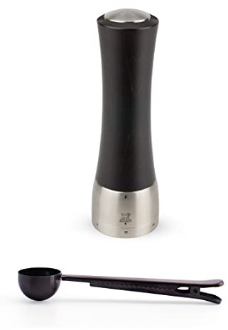 Peugeot Madras U'Select Shaftless 8-Inch Pepper Mill Gift Set, Chocolate - With Stainless Steel Spice Scoop & Clip