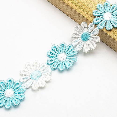 XCSJ 5 Yard 25mm Blumen Spitzenband Spitzenborte Stickerei Dekoband Zierband Borten Bänder Blumenband Gänseblümchen Dekoband Spitzen Spitzenborte Für Hochzeit Deko Handwerk Nähen Deko (hellblau)