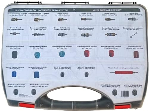 Hardy Tools Ventilkern und Kappen-Set, 100 Stück R134a/R12/R1234yf Kälte-Klima-Werkzeugsatz 28 Typen