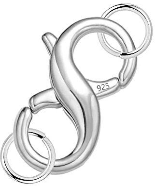 Lobster Clasp Double Opening Silver Lobster Clasp with Jump Rings Sterling Silver Necklace Clasp Connector Bracelet Clasp for DIY Jewelry Repair Kit 0.55 x 0.24 Inch