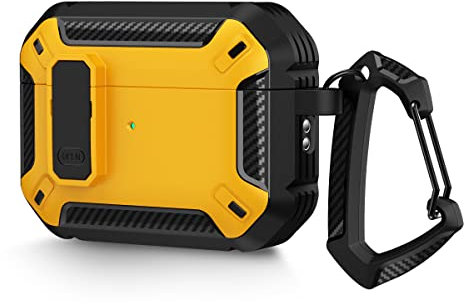 AirPods Pro 2nd Generation Case Cover 2022 with Lock Lid and Keychain Hook, Double Layer Dustproof Shock Resistant Rugged Case(Yellow)