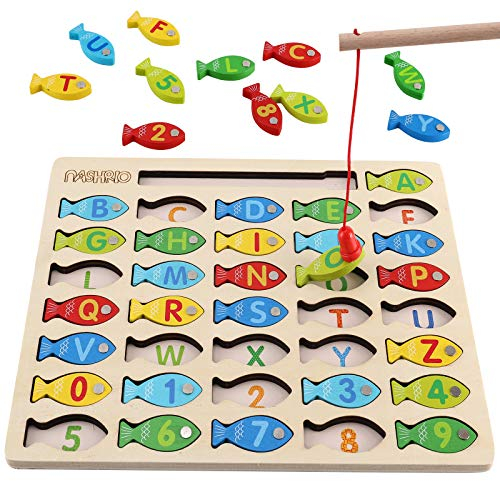 NASHRIO Fishing Toys for Toddlers - Fine Motor Skills Toys for 3 Year Old C Fishing Game Puzzle with Numbers and Letters Fun and Interactive Fishing.