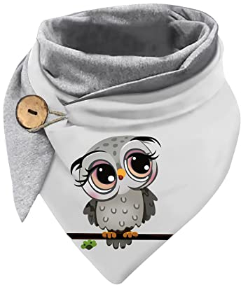 Hiseng Damen Schals Groß Dreieck Winter Dreieckstuch Eule Drucken Warmer Button Knopf Karoschal Winterschal Herbstschal Lieblingsschal Scarf Soft Wrap Lange Stola