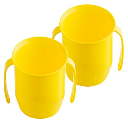 Doidy Cup, Open Cup for Training Baby 6 Months-3 Years, 200ml, Slanted Weaning Cup with Handles for Learning to Drink, BPA Free, 2 Pack (Yellow)