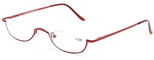 KoKoBin Occhiali da lettura unisex Half Moon con montatura in metallo, cerniera a molla, ultra sottili (rosso,+3.0)