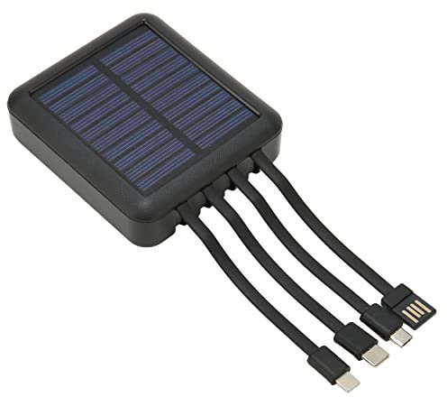 Solar Power Bank, Portable Charger 20000mAh, 4 USB Ports Waterproof Solar Charger with Charging Cable for Outdoor, Hiking, Camping (Black)