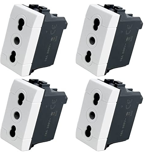 4 enchufes bipaso 2P + T 16 A compatibles con Bticino Living International, MOKEKA toma bivalente de pared, multifuncional, resistente, segura y práctica (blanco, enchufe bivalente)