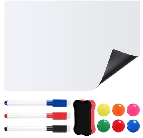 Whiteboard Magnetisch Folie 60 * 40cm,Magnetfolie Selbstklebend Weiß,Abwischbare Magnet-Tafel,Whiteboard Folie für Startseite Schule Büro,Magnetboard mit Markers+Whiteboard Schwamm+Magnetes