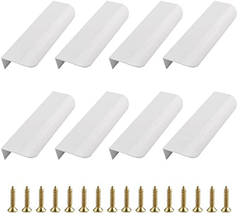 UFURMATE Fingerkantenzug für die Rückseite, 8 Stück, weiße Aluminiumlegierung, versteckte Griffe, gebogene Kanten, verdeckte Fingergriffe, unsichtbare Laschen für Schublade, Schrank (120 mm)