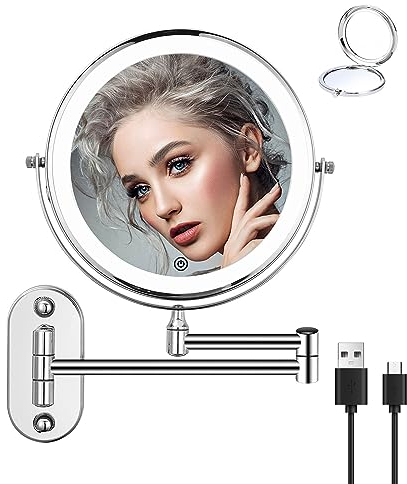 jutyum grossissement éclairage LED Miroir cosmétique Miroir de Rasage pivotant 360°Montage Mural Miroir de Maquillage pour Salle de Bains avec éclairage 1X 10X grossissement avec 3 Couleurs lumières