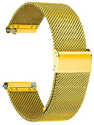 TStrap Metall Uhrenarmband Edelstahl Mesh - Gold Schnellverschluss Armband Uhren für Herren Damen - Weich Ersatz Smartwatch metallarmband Uhr - 18mm 20mm 22mm