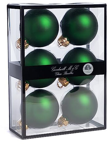 GOODWILL Box-Set mit 6 grünen Christbaumkugeln aus Glas, 7 cm