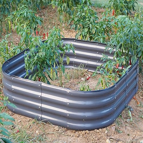 Gr8 Garden Outdoor Raised Planter Pot Metal Steel Vegetable Flower Herb Grow Bed Box (120cm x 120cm x 30cm, Square Grey Painted)