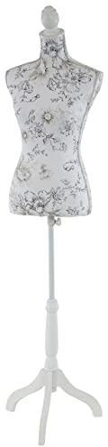 Décoshop26 Buste de Couture féminin sur Pieds Hauteur régable Mannequin Femme déco vitrine Fibre de Verre Blanc avec des Fleurs 04_0004285