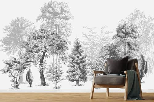 Papier Peint Panoramique Foret 3D Noir et Blanc Soie Jungle Plante Tropicale Nature, 300 X 210 cm Grandes Murales pour Salon, Adulte Chambre d'enfants, Restaurant Décoration