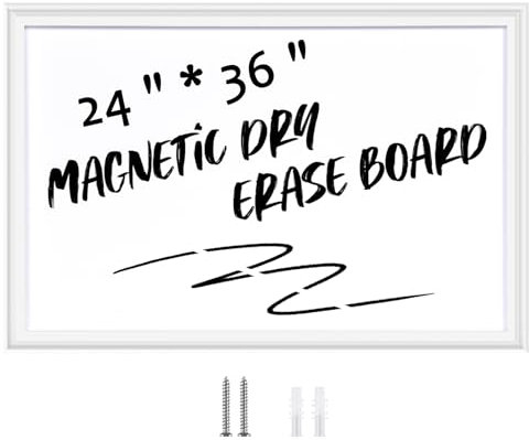 Okydoky Whiteboard, trocken abwischbar, 61 x 91,4 cm, magnetisches Whiteboard für Wand, Büro/Schule/Zuhause, Hängetafel für Dekoration/Planung/Küche, Einkaufsliste/Zeichnen/Memo, weißer Rahmen