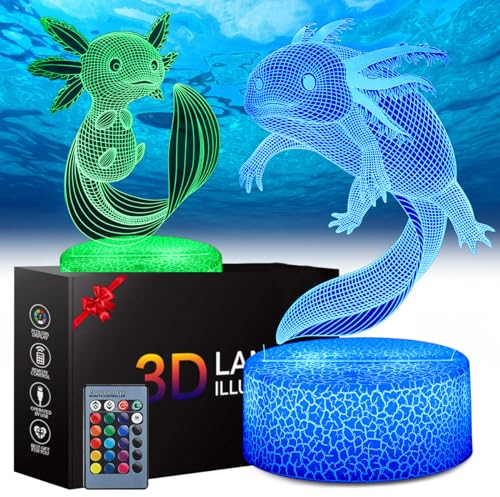 Teliles Axolotl Nachtlicht 3d Illusion Spielzeug Für Kinder, 16 Wechselnde Farben Mit Fernbedienung, Nachtlampe Für Kinder, Geburtstag, Weihnachtsgeschenke, Schlafzimmer Dekoration