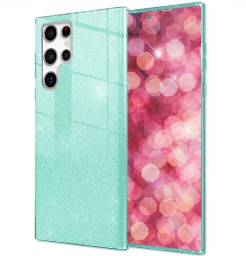 NALIA Glitzerhülle für Samsung Galaxy S24 Ultra - Hülle, Eisminze | Partikel fest im Material eingeschlossen, 3-Schicht-Schutzaufbau mit Hardcase-Kern, Erhöhter Kamerarand, SHINEPOP
