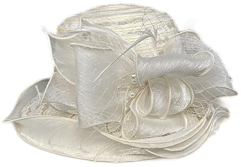 HilyBony Fascinator mit breiter Krempe, Kentucky-Derby-Hut für Damen, Teeparty, Fascinator, Kappe, Kirche, Hochzeit, Kappe mit Blume, beige, M