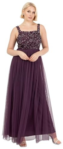 Damen Maxikleid mit Breiten Trägern, Ärmellos, Quadratischer Ausschnitt, Verziert für Hochzeit, Gast, Abschlussball