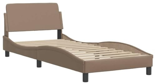 vidaXL Bettgestell mit Kopfteil, Polsterbett mit Stützbeinen, Bettrahmen mit Lattenrost, Schlafzimmerbett Einzelbett Bett, Cappuccino-Braun 90x200cm Kunstleder
