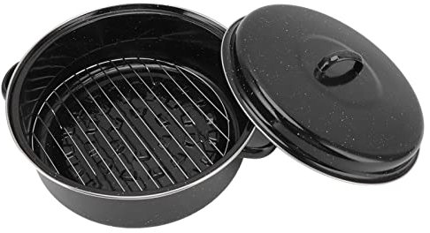 Self Basting Enamel Roaster, Multi Use Granite Roasting Pan with Rack Dutch Oven with Lid Basting Roaster Tin Roaster Pot Casserole Dish for Baking, Roasting, Turkey(28cm)