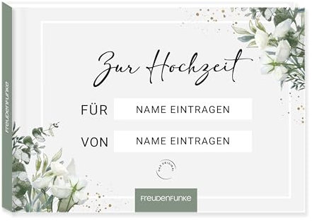 FREUDENFUNKE Hochzeitsbuch - Personalisiertes Hochzeitsgeschenk für das Brautpaar, Ausfüllbuch mit Platz für Geldgeschenk, tolle Geschenkidee: Gästebuch Hochzeit oder Karte Hochzeit