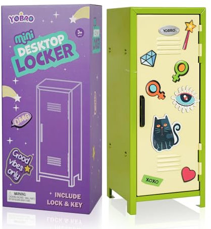 YOBRO Mini-Metallspind mit Schloss – Funktionaler Safe mit Magneten für Schreibtisch, Schlafzimmer, Büro & Schule (Gelb und grün)