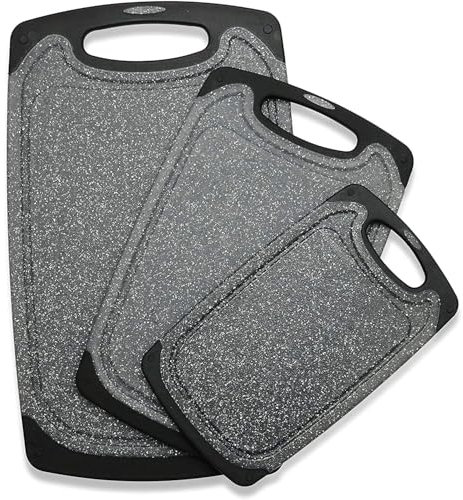 Cutting Boards for Kitchen, Large-Small Cutting Board Set of 3, Dishwasher Safe, Juice Groove, Easy Grip Handle, Non-Slip Rubber Cutting Board