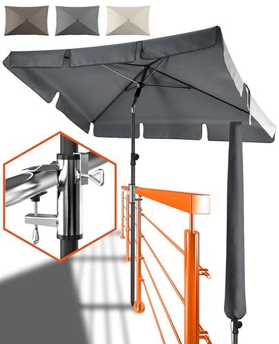 4smile Sonnenschirm Balkon + Sonnenschirmhalter Balkongeländer + Sonnenschirm Schutzhülle - SET Sonnenschutz Balkon mit UV50+ Sonnenschirm rechteckig 200x125cm SunnyShade Plus, Anthrazit