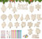 BLISSIQUEE Holzanhänger Weihnachten, 64 Stück Glocke Weihnachtsbaumschmuck Holz Bastelset, Weihnachtsmuster Weihnachtsanhänger Holz Weihnachtskugeln zum Bemalen DIY Baumschmuck Weihnachtsdeko