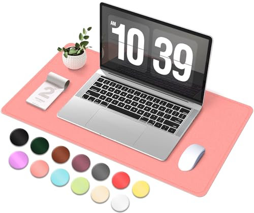 BLESWIN Suede & Leather Desk Pad - Non-Slip Computer Mat for Mouse and Keyboard, Waterproof Desktop Mat for Writing, Pink (60x34cm)