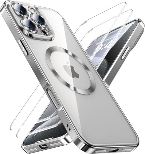 JUESHITUO for iPhone 16 Pro Max Case for Magsafe, Not-Yellowing, Integrated Camera Protection, with 2 Screen Protectors, Military Grade Protection Shockproof Women Men Phone Cover, Natural Titanium