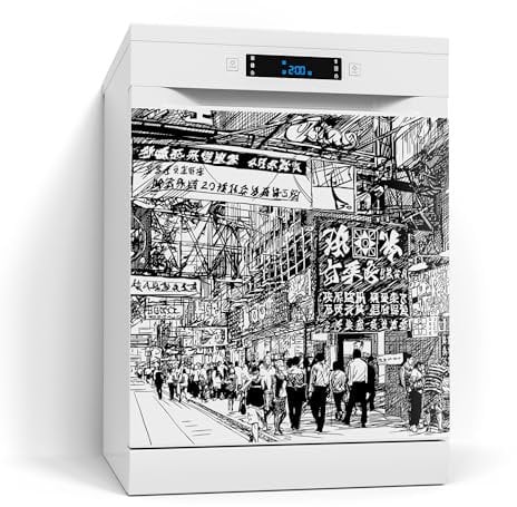 DEQORI Magnetfolie für Spülmaschine 60x60 cm | Motiv Stadtgetümmel | dekorative Magnetmatte Geschirrspüler Schutz | Magnet Deko-Folie selbstklebend, magnetisch & wasserabweisend