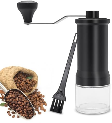 Iceten Manual Coffee Grinder - Coffee Grinder Manual with Adjustable Ceramic Conical Burr Portable Coffee Bean Grinder with Brush for Home, Office, Travelling Use- Black 20-30g Capacity
