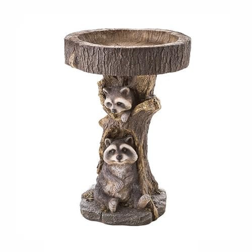 Yingbei Raccoon Yard Sculptures & Statues Ornament Wood-Look Resin Animal Bird Bath Standing Bird Bath Bowl Bird Feeders Lawn Yard Statue Ornament Decor
