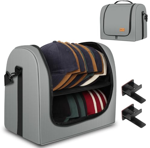 Baseballkappen-Organizer, Huttasche für Reisen und Umzug, Reiseetui für Herren, tragbare Hut-Aufbewahrungsbox für 26 Kappen, perfekt für Zuhause und unterwegs (grau)