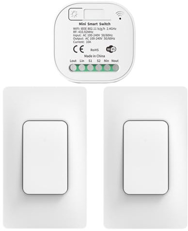 Cerhot 230V Tuya WiFi Smart Switch, set di interruttori della luce wireless, interruttore wireless, interruttore di controllo remoto, interruttore wireless per l'illuminazione domestica (US 1Gang 2V1)