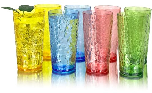 Yanglonghui 24-Ounce Plastic Tumblers (Set of 8), Reusable Plastic Mugs, BPA-Free Acrylic to Drink Mugs, Shatter Resistant, Textured Interior, Dishwasher Safe (Multi Color, 24 Ounce)
