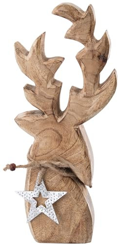 Brandsseller Weihnachtsdeko aus Mangoholz ca.31x13x4 cm Winterdeko Advent Dekoration Aufsteller Rentier Kopf