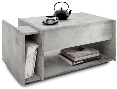 MOBILI FIVER, Table Basse Relevable Romina, Gris Béton, NF, Table Basse de Salon, Made in Italy